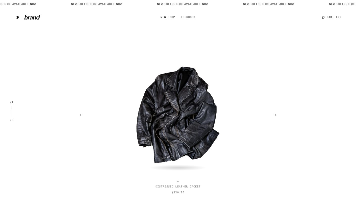 Omira homepage showing one jacket centred on a white screen