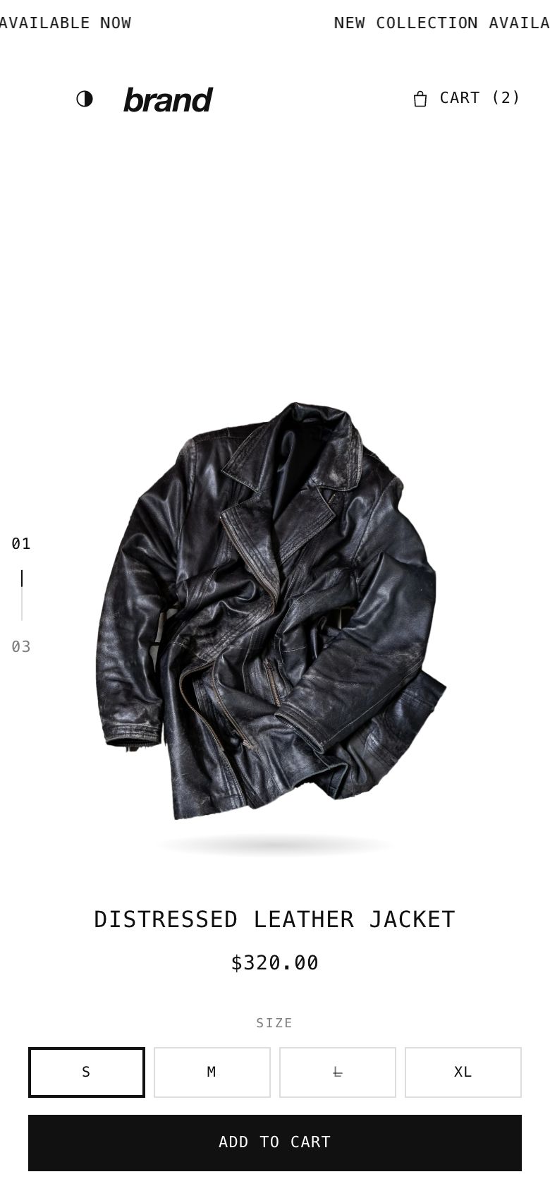 Quick-buy with sizes and Add to cart on a phone